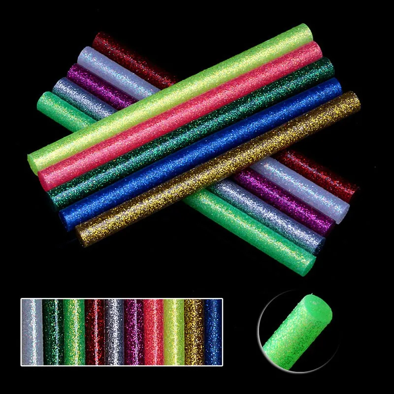 5x блеск палочки термоклея для электрических отопительный инструмент DIY Искусство ремесло 100x7 мм, 10 цветов, H02