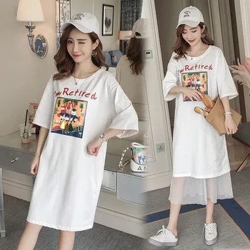 

2019 spring and summer new product long section T-shirt maternity dress two-piece suit Korean fashion pregnancy skirt