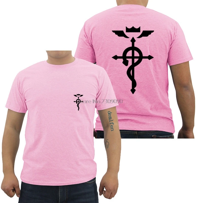 Полнометаллическая футболка с рисунком «Алхимик» Мужская Повседневная футболка с рисунком аниме хип-хоп футболки Harajuku уличная одежда для фитнеса - Цвет: pink