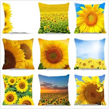 

9 Styles 5 size Cotton polyester square Cushion Cover Creative sunflower Pattern Day Gift Pillow case Throw Pillow Case