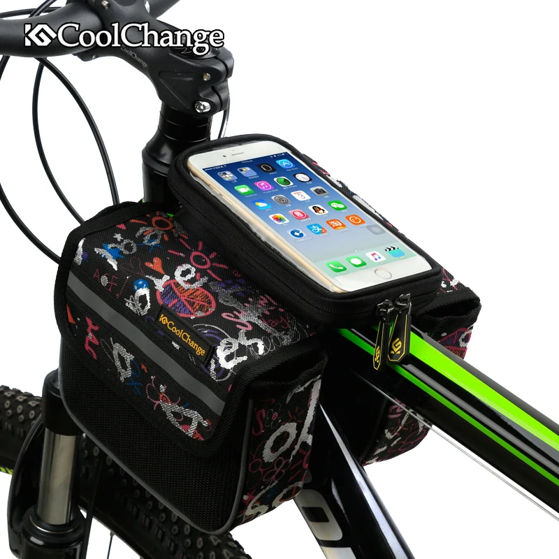 

CoolChange Bike Bag Touch Screen Front Frame Top Cell Phone Bag Bicycle MTB Double Pouch Cycling Bag 5.0 5.7 Inch Accessory