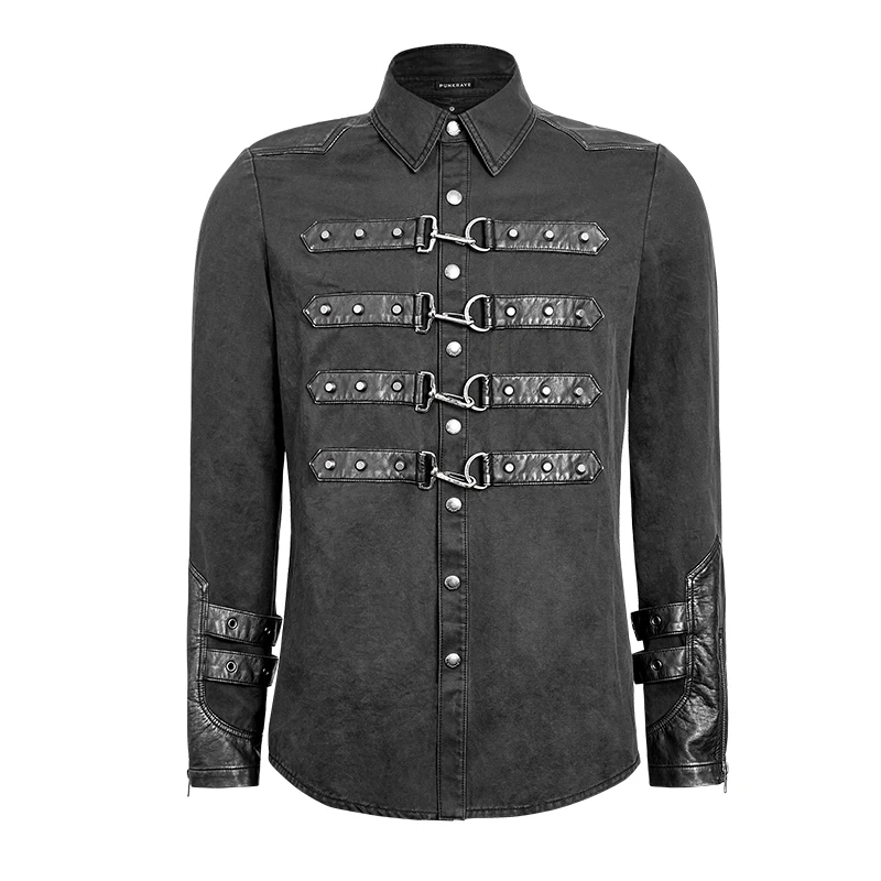 Панк Рейв черный рок металлический тонкий человек рубашка с Colloar Y-634