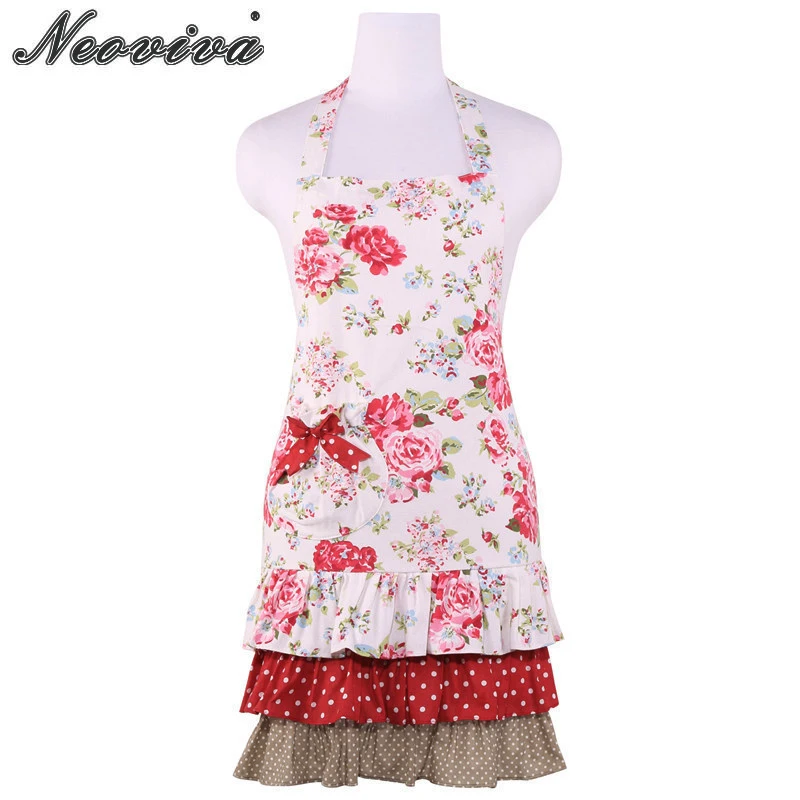 Neoviva Frilly Kitchen Apron for Women with Pocket Plus Size Available