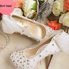 Crystal Pearl Bridal Shoes White Bowtie Lace Wedding Dress Shoes Bride Platform High Heels Bridesmaid Shoes Prom Shoes