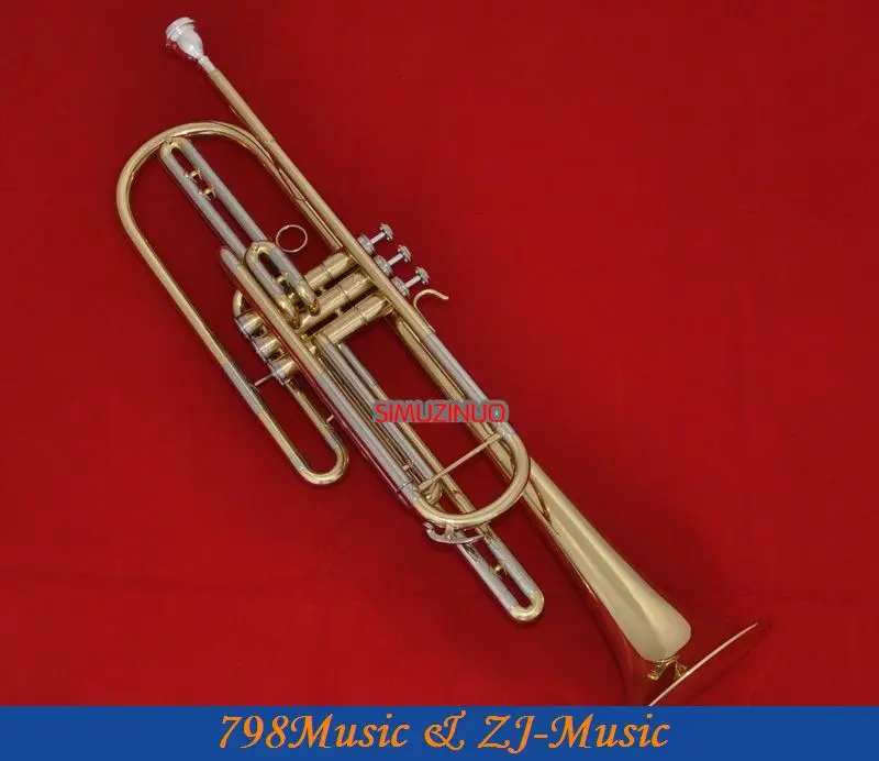 Gold Bass Trumpet Bb Key 3 Monel valves New Horn With Case
