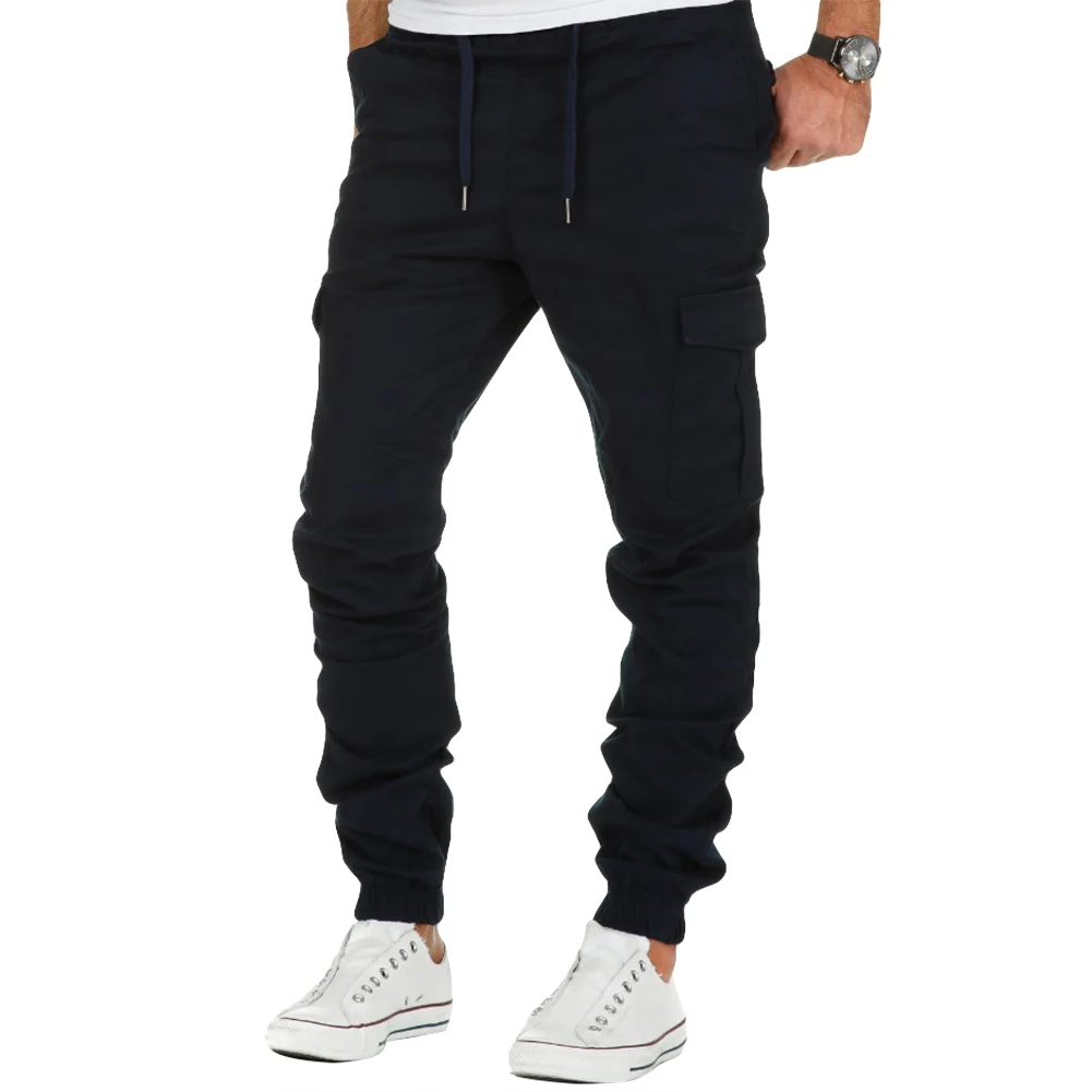 Fashion Solid Color Drawstring Pockets Men's Sports Casual Long Pants Trousers Wholesale