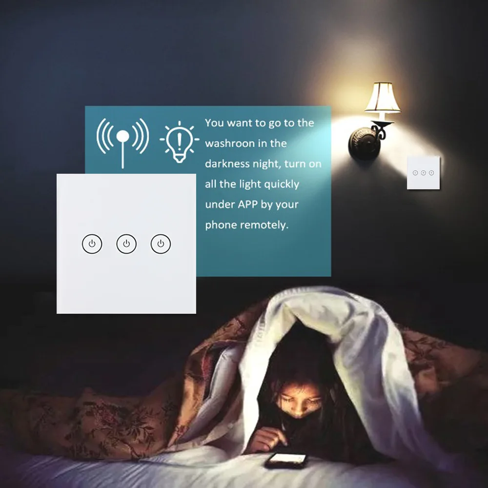 ЕС 3 банды Wifi настенный выключатель беспроводной дистанционный светильник реле приложение сенсорное управление Wifi умный переключатель работа с Alexa google home