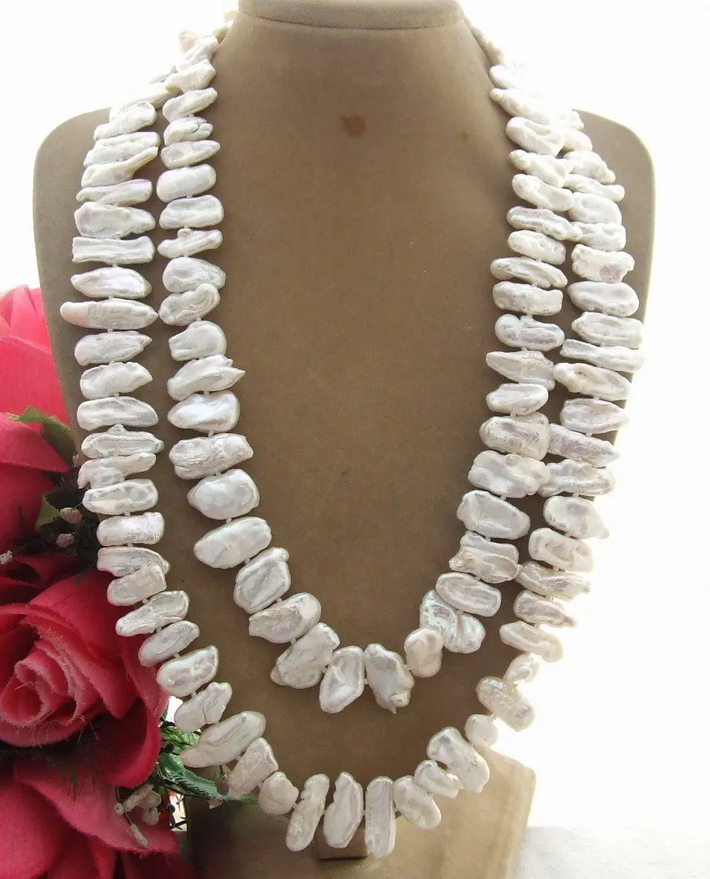 

HOT## Wholesale > N1412170 natural white biwa pearl necklace