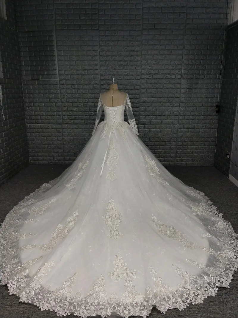 Изысканное свадебное платье с длинными рукавами Vestido de noiva кружевные цветочные вечерние свадебные платья Длинные свадебные платья соборный поезд