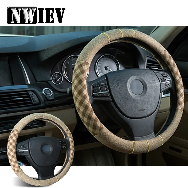 38 см льняная Автомобильная накладка на руль для Peugeot 307 407 Mazda 3 Toyota Corolla C-HR Chevrolet Cruze