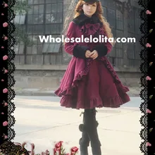 Британский стиль с длинными рукавами Черный шерстяной классический Лолита пальто