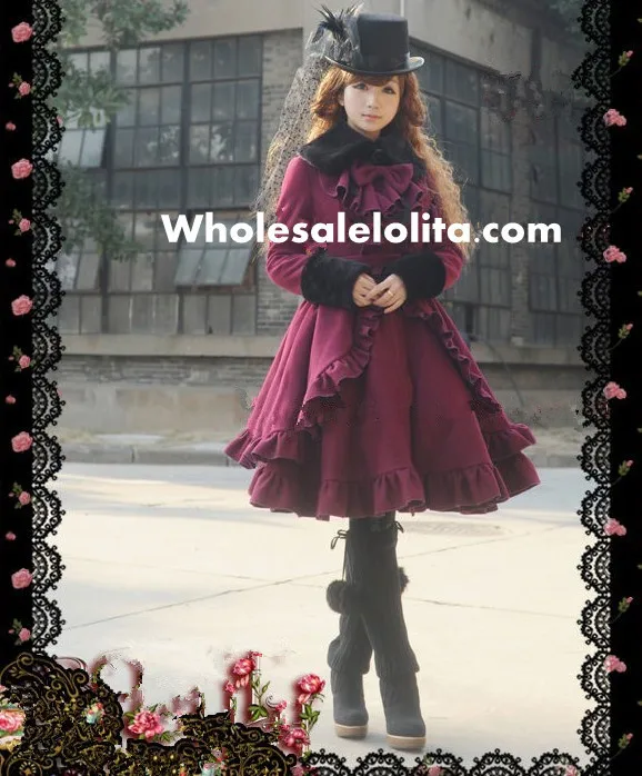 Britse Stijl Lange Mouwen Zwarte Wol Klassieke Lolita Jas Britse Stijl Lange Mouwen Zwarte Wol Klassieke Lolita Jas