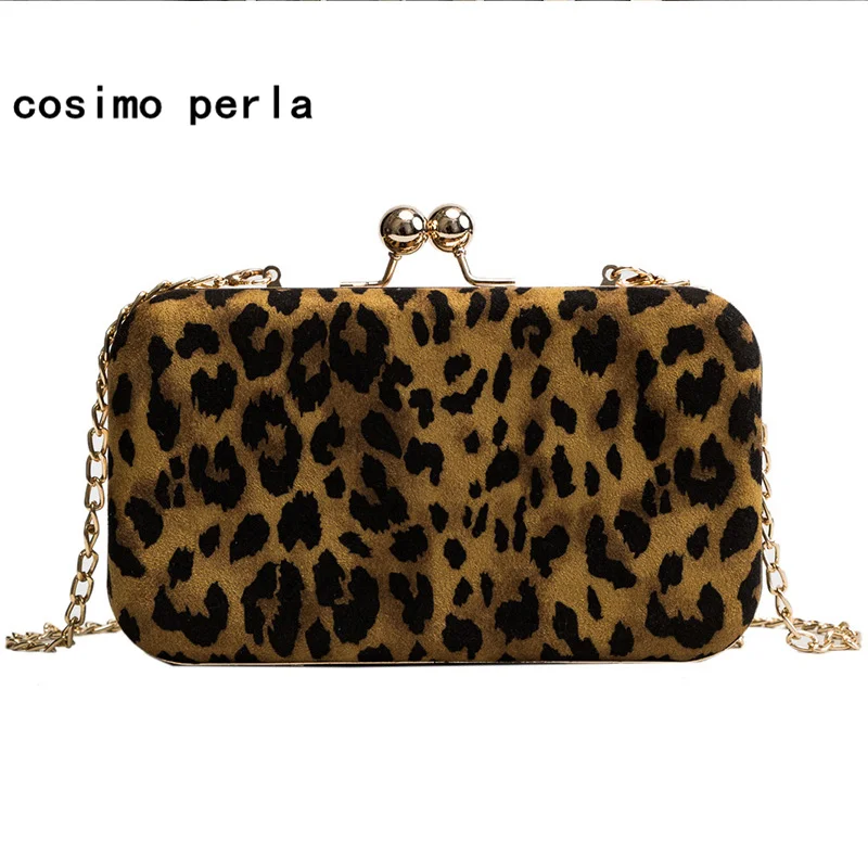 

Velvet Leopard Pattern Sexy Fashion Evening Bag Hasp Hard Flap Chain Crossbody Bags for Women Luxury Designer Lady Small Purses