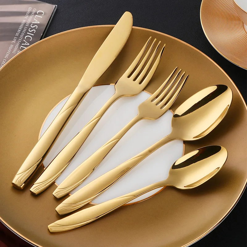 

18/10 Stainless Steel Dinnerware Set 5Pcs Tableware Set Luxury Dinner Knife Spoon Dessert fork Teaspoon Used in Wedding Party