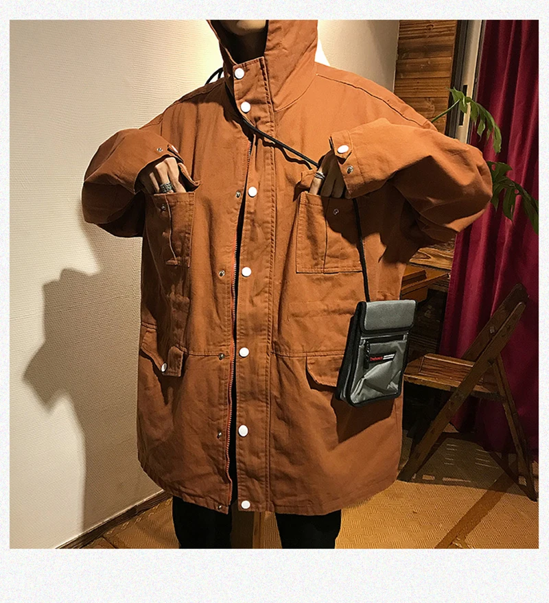 Mens Long Hooded Trench Coat Casual Spring Windbreaker Coat Men Korean Overcoat Hip Hop   (15)