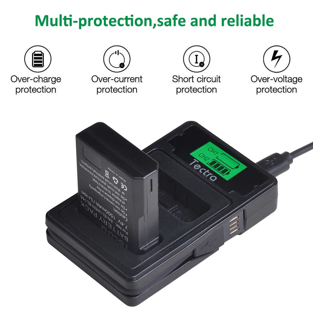 Billig 4PCS 1500mAh EN EL14 EN EL14A ENEL14 Batterie für Nikon D3100 D3200 D3300 D3400 D3500 D5600 D5100 D5200 P7000 + LCD Batterie Ladegerät