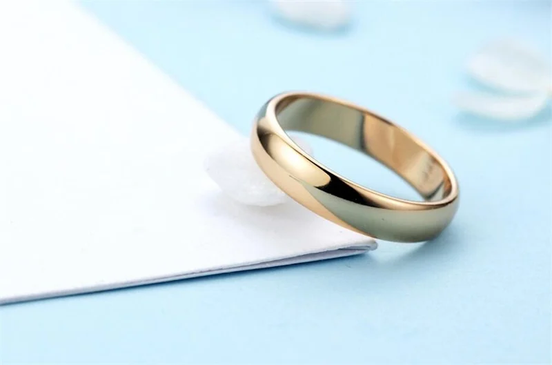YHAMNI Original 18KGP Stamp Real Solid Gold Ring 5mm Wide Pure White/Rose Gold Rings Wedding Jewelry For Women and Men SJ050