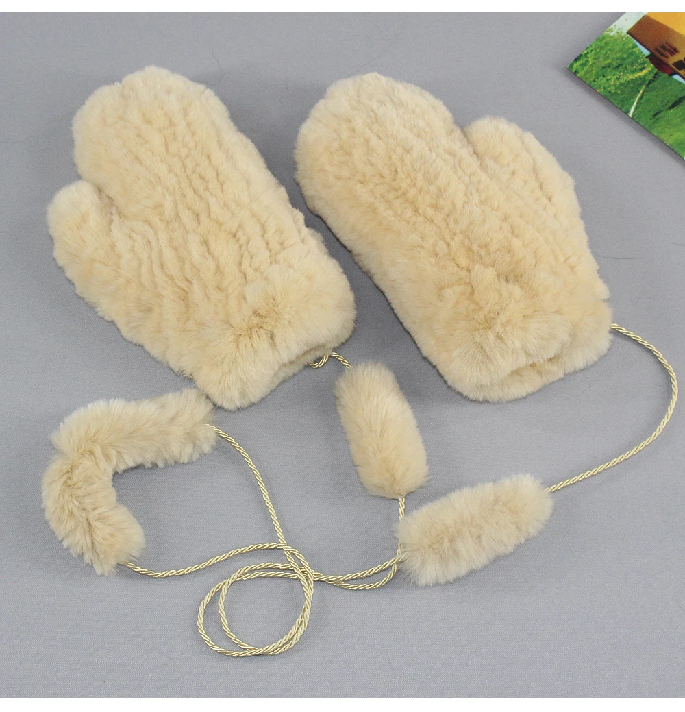 Hot Selling Good Elastic Women Winter Knitted Real Rabbit Fur Mittens100%Natural Real Rex Rabbit Fur Gloves Lady Fur Gloves