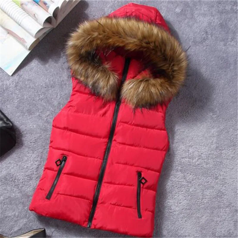 

M-XXL 2019 New Brand Spring Autumn Slim Down cotton Women Vest Jacket Warm Cotton Hooded Winter Plus Size Waistcoat female