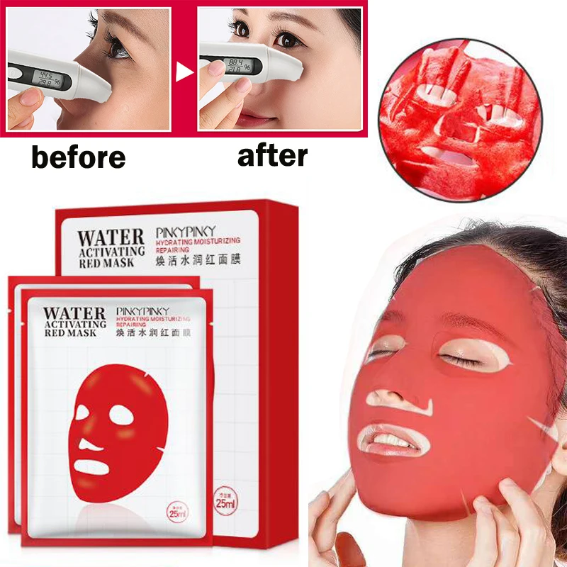 

Hyaluronic Acid Moisturizing Red Face Mask Korean Mask Collagen Sheet Mask Acne Treatment Facial Mask Skin Care Korean Cosmetics