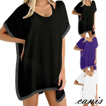 

Chiffon Loose Cover Up Women Summer Crochet Bikini Beachwear Fashion V-neck Solid High Quality Clothes