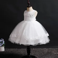 Новое романтическое белое кружевное платье принцессы с цветочным узором для свадебной вечеринки вечерние платья для девочек