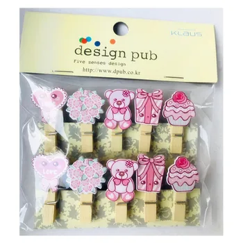 

10 Pcs/Set LOVE Little Bear Wooden Clip Photo Clips Party Decoration Clip with Hemp Rope