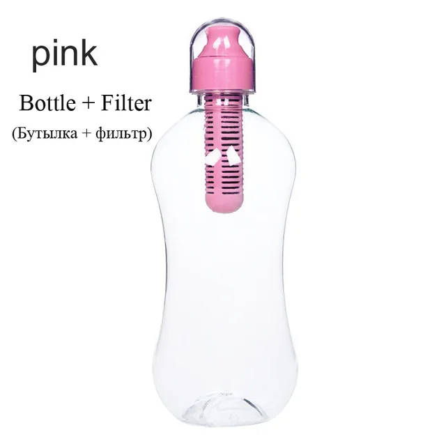 Открытый 18,5 унций фильтр для воды горшок BPA-Free спортивный шейкер бутылки велосипед активированная бутылка с угольным фильтром - Цвет: Pink