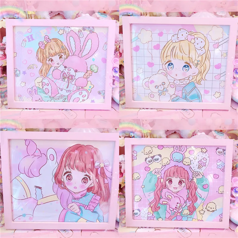 

12inch cartoon wooden frame for photos Frame Painting for girls home decoration with Mats for Wall Mounting