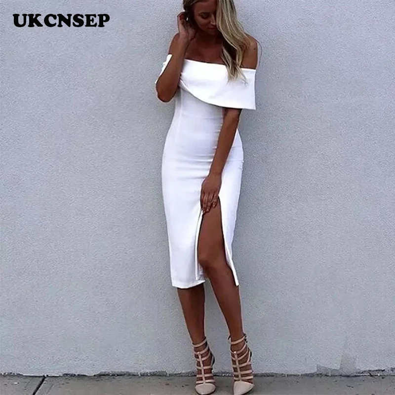 

UKCNSEP Bandage Dress Short Sleeve Slash Neck Vestidos Verano 2019 Evening Party Women Dress Vestido