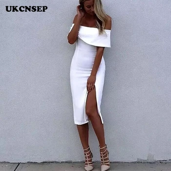 

UKCNSEP Bandage Dress Short Sleeve Slash Neck Vestidos Verano 2019 Evening Party Women Dress Vestido
