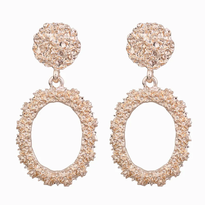 

Rose Gold Silver Color Oval Metal Earrings For Women Vintage Geometric Big Drop Earrings Female Party Wedding Statement Jewelry