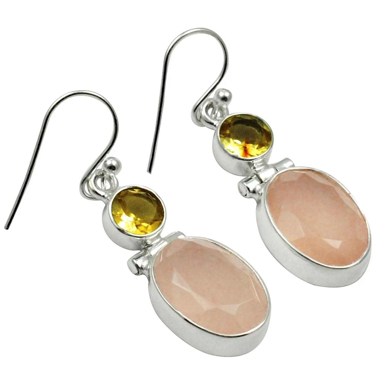 

Lovegem Genuine Rose Quartz & Citrine EARRINGS 925 Sterling Silver, 38 mm, AE1941
