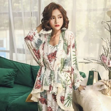 Новые весенние хлопковые шелковые пижамы женские дышащие эластичные ночные рубашки осенние пижамы с v-образным вырезом пижамы Ночная рубашка для женщин