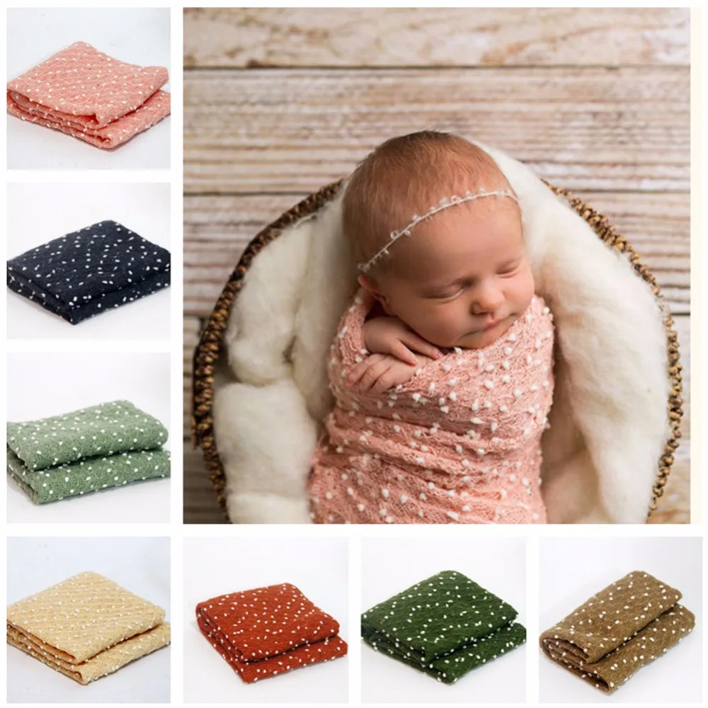 

New Arrival 1Set Newborn Baby Infant Stretch Swaddle Wrap+Headband Snow Photography Photo Props