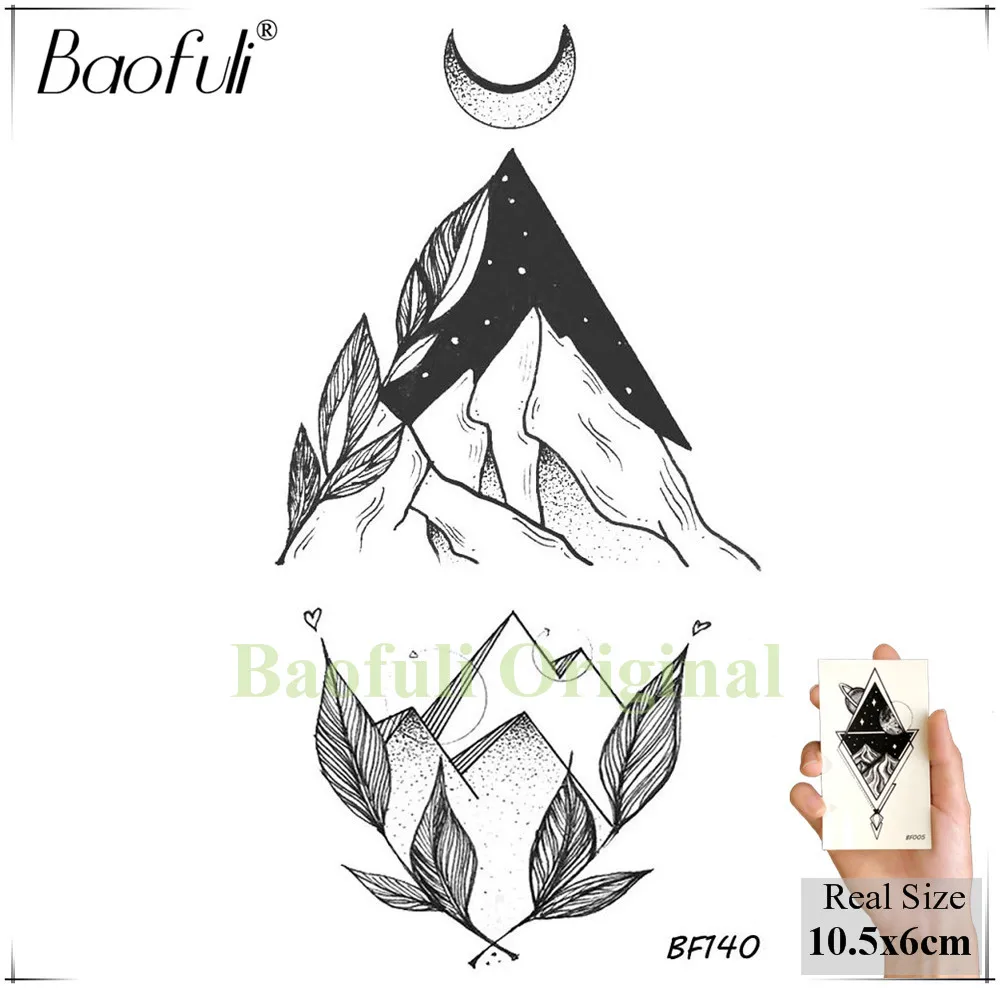 Временные татуировки Baofuli Diamond Sun Mountain Ocean кокосовое дерево боди арт тату черного