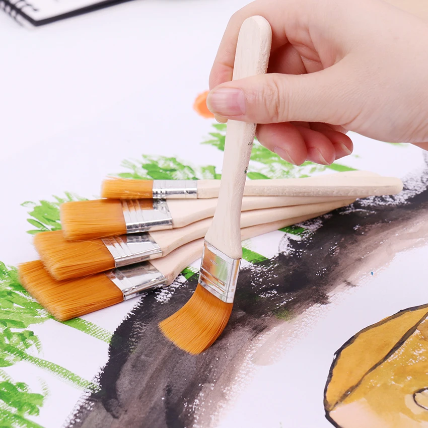 

1-6# Styles Wooden Oil Painting Brushes Artist Watercolor Paint Brush Different Size Nylon Hair Painting Brush Set Art Supplies