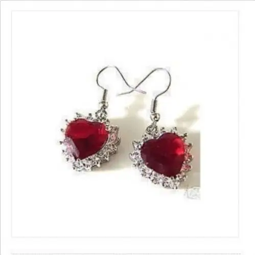 

Pretty Pair heart-shaped Red Crystal Jewelry Earring18K GP style Fine jewe Noble Natural jade FREE SHIPPING