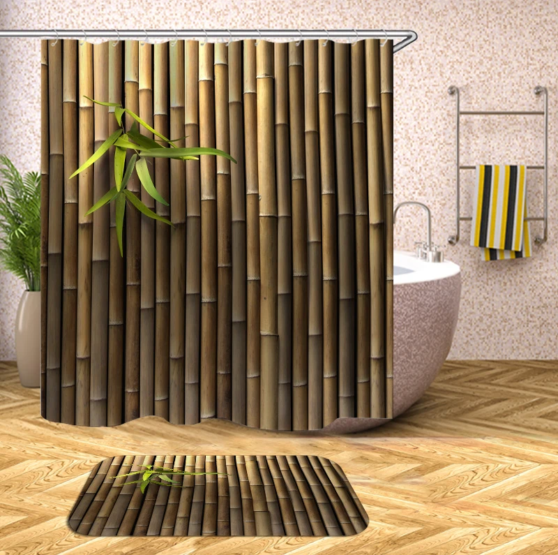 

Bamboo Printing washable bath curtains screen for bathroom decoration polyester fabric shower curtain