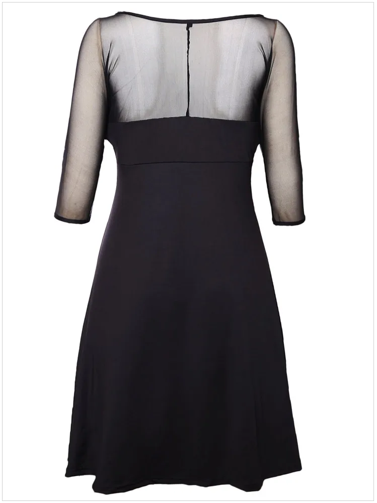 Adogirl 2017 Sexy Big Sizes XXL Mesh Half Sleeves Women Midi Dresses Black-5