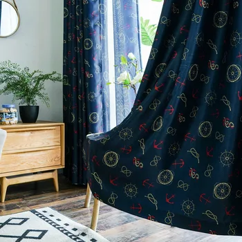 

Topfinel Helm and Anchor Navigation Cartoon Children Blackout Curtains for Living Kids Room Bedroom Decorative Boys Gift Navy