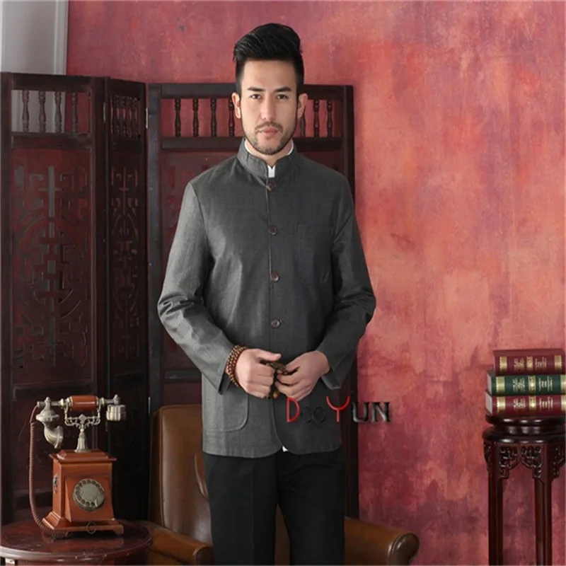 2015 New Gray Light Gray Male Cotton Linen Reversible Overcoat Chinese ...