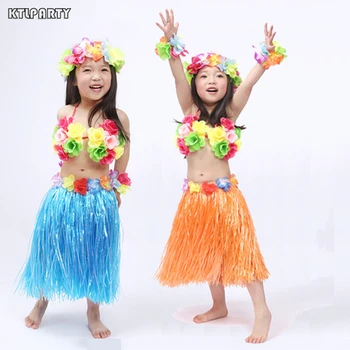 

10set/lot 30cm Kids Hawaiia Hula Skirt Wristbands Garland Headband Tropical children Dress Up Festive Party Supplies