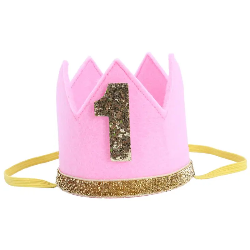 

Baby Boy Girl First Birthday Hat Crown Numbers Headband Tiara Party Photo Props pink 1