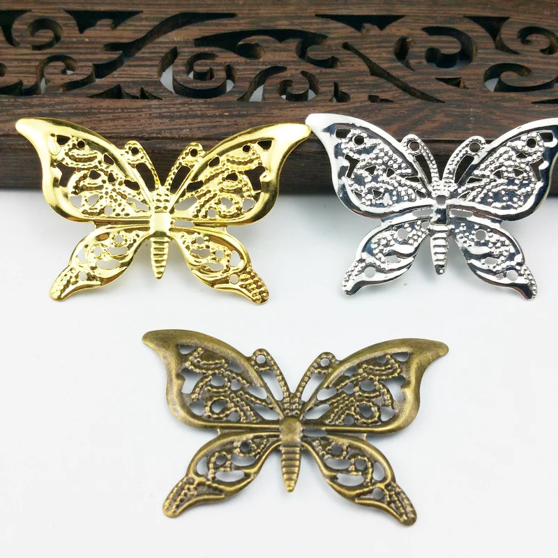 

20pcs/lot 38x26mm Gold color/rhodium/Antique bronze Metal Filigree Butterfly Flowers Slice Charms Setting Jewelry