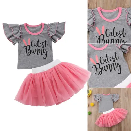 

2018 New Summer Princess Kids Baby Girls Fly Short Sleeve Tops T-shirt+Pink Lace Tutu Tulles Skirt Dress Kid Girl Casual Clothes