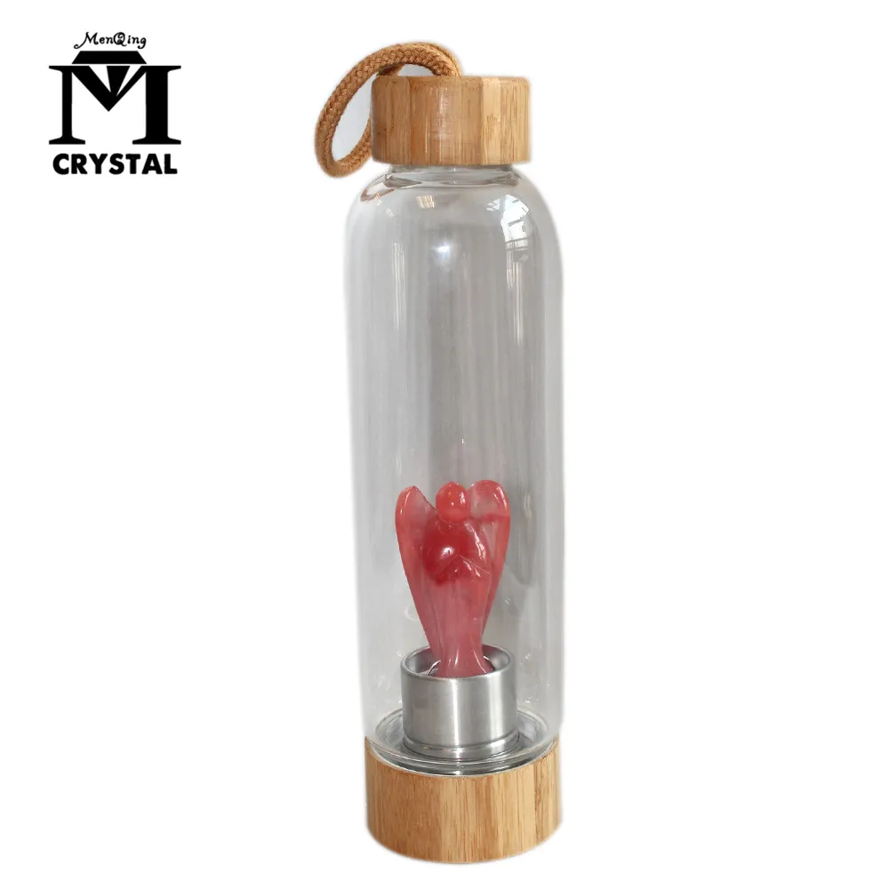 

Natural Crystal Glass bottle red smelting Angel quartz stone bamboo drink water bottle Healing Obelisk Wand Elixir water bottle