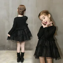 MERI AMMI/детская одежда, осенняя одежда с длинными рукавами для маленьких девочек сетчатые черные платья для девочек от 2 до 7 лет J593