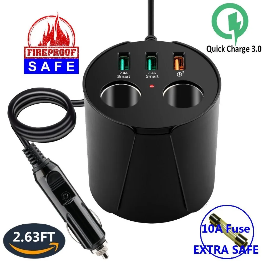 

Car Charger for Mobile Phone Qi Wireless Fast Charger Cup Quick Charge with 3 USB Port cigarette Lighter Fast Wireless Adapter