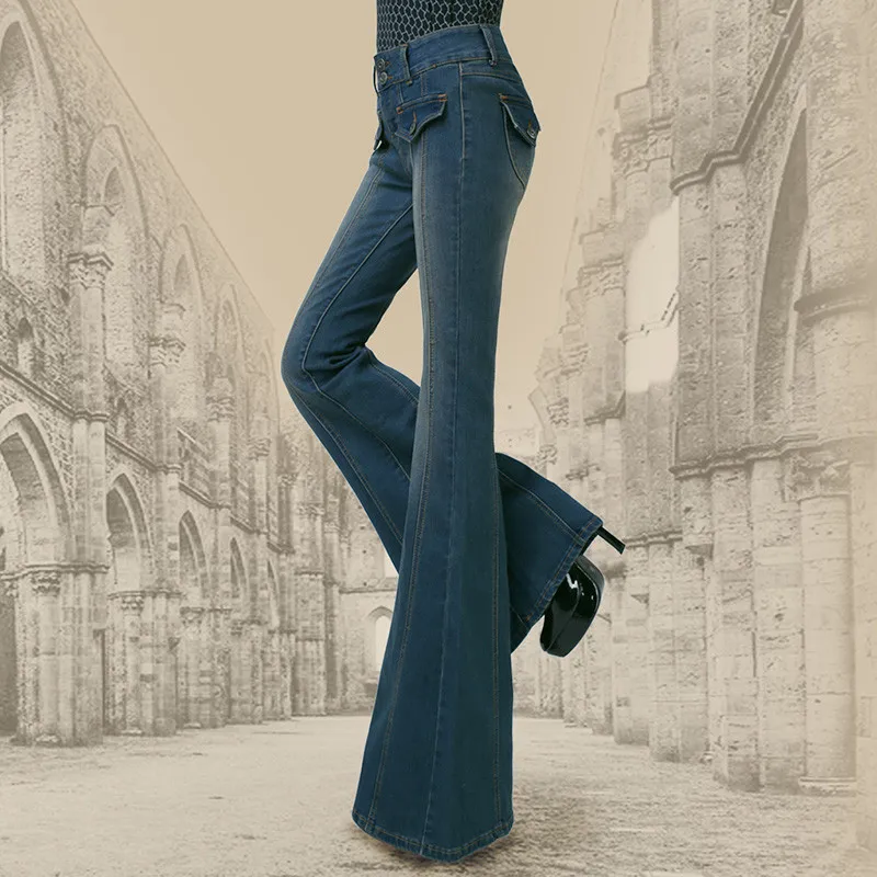 Модные джинсы с кроем для женщин с высокой талией, женские ботинки, джинсовые штаны, джинсы, широкие брюки, винтажные расклешенные джинсы